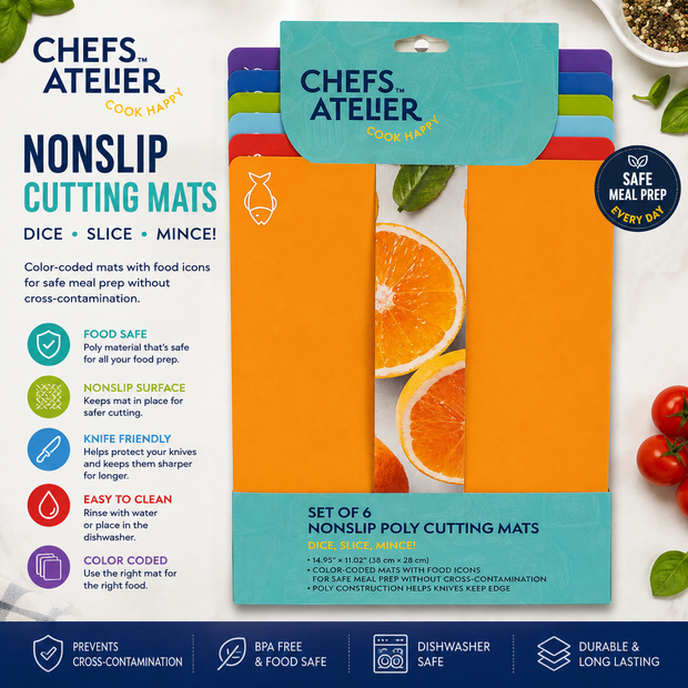 6-Piece Non-Slip Color-Coded Cutting Mat Set – 38 × 28 cm