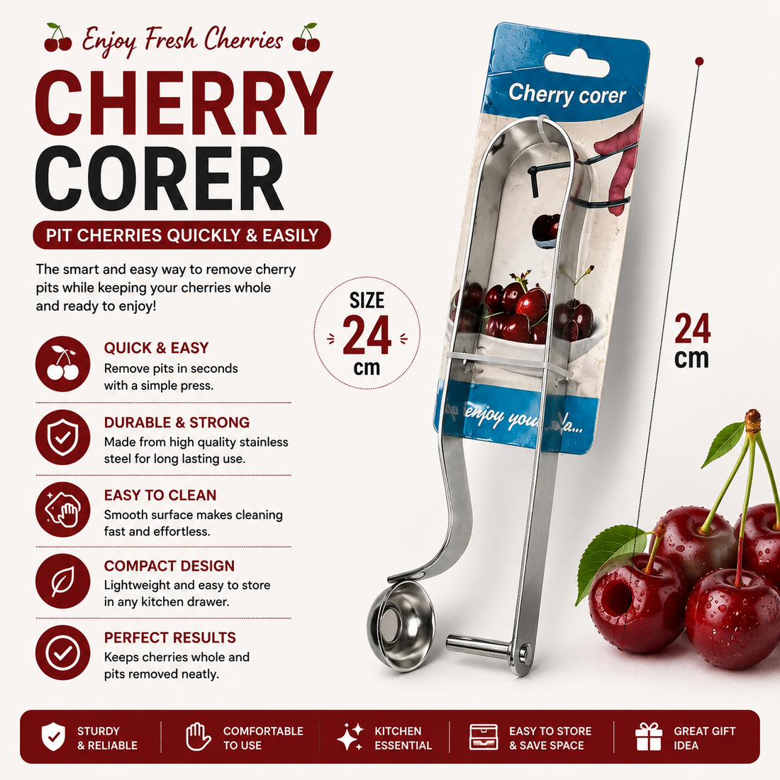 Stainless Steel Cherry Corer – 24 cm