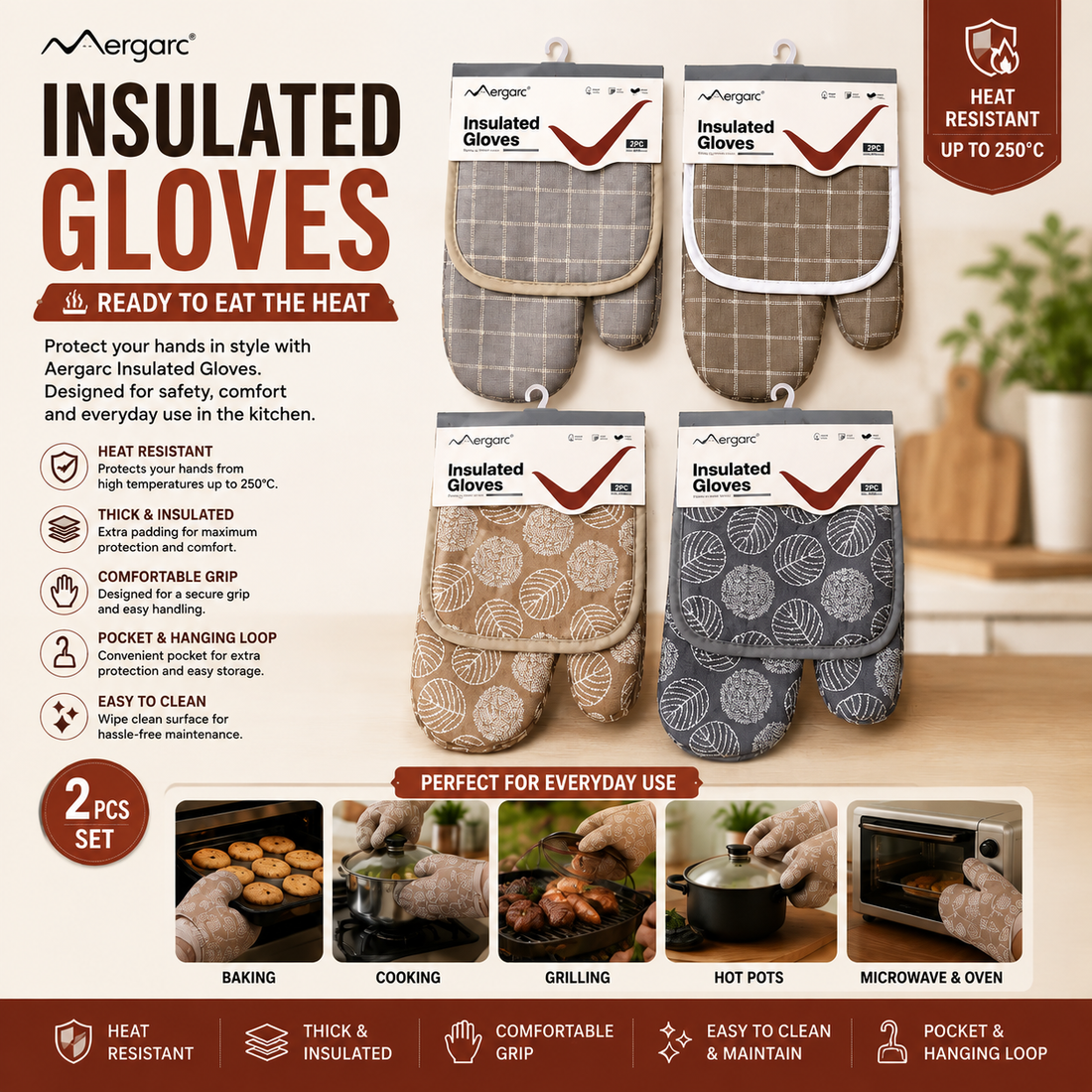 Insulated Heat-Resistant Kitchen Gloves – 2-Piece Set