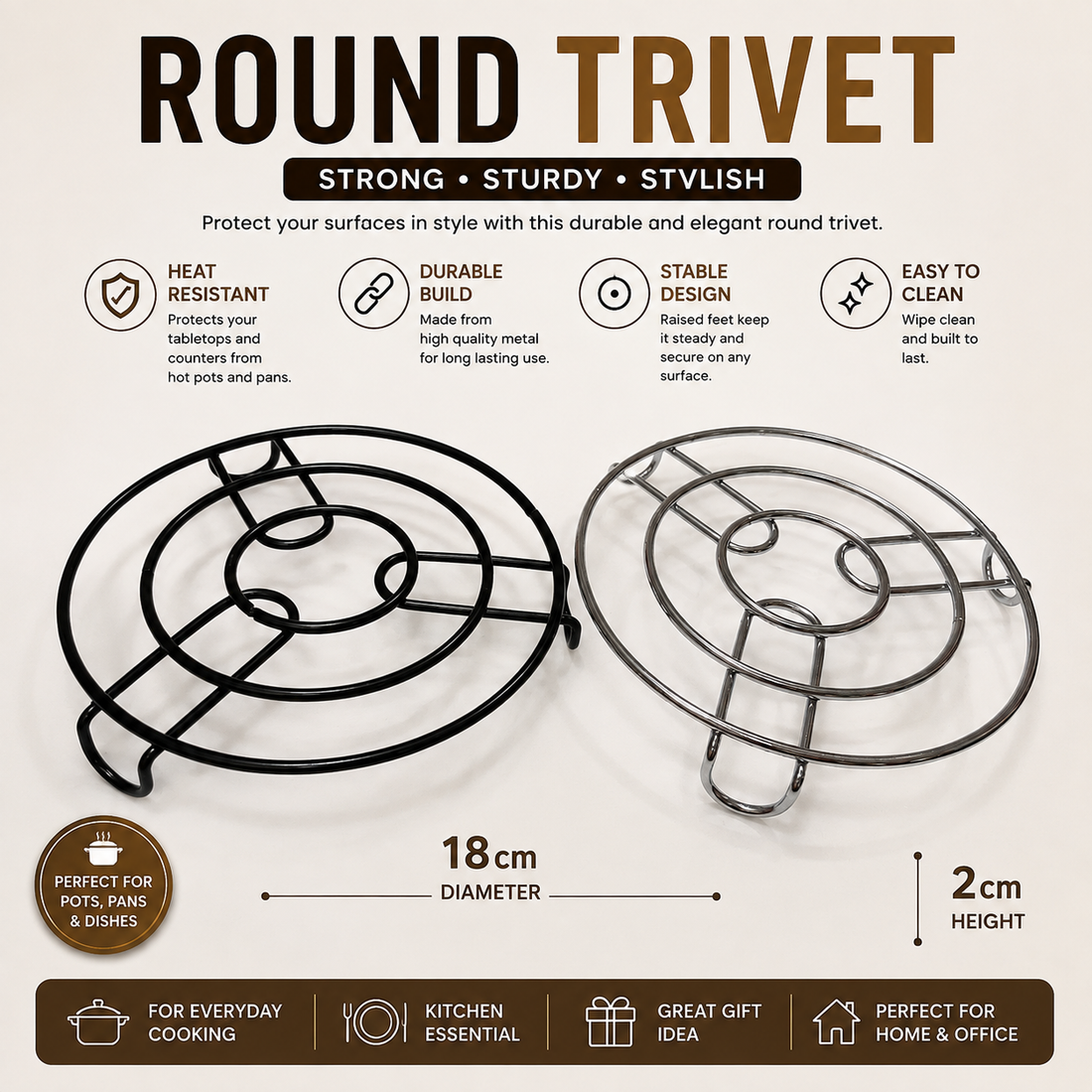 18cm Round Metal Trivet