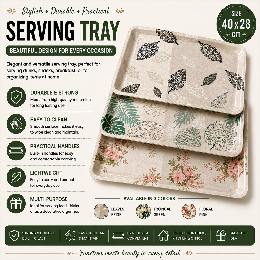 Melamine Serving Tray – 40 × 28 cm