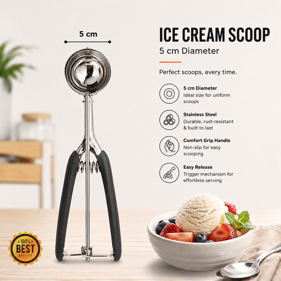 Stainless Steel Ice Cream Scoop – 5 cm