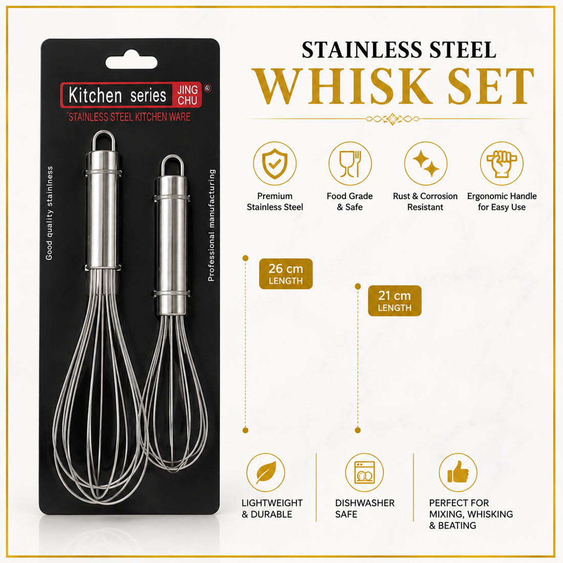 Stainless Steel Whisk Set – 21 cm & 26 cm