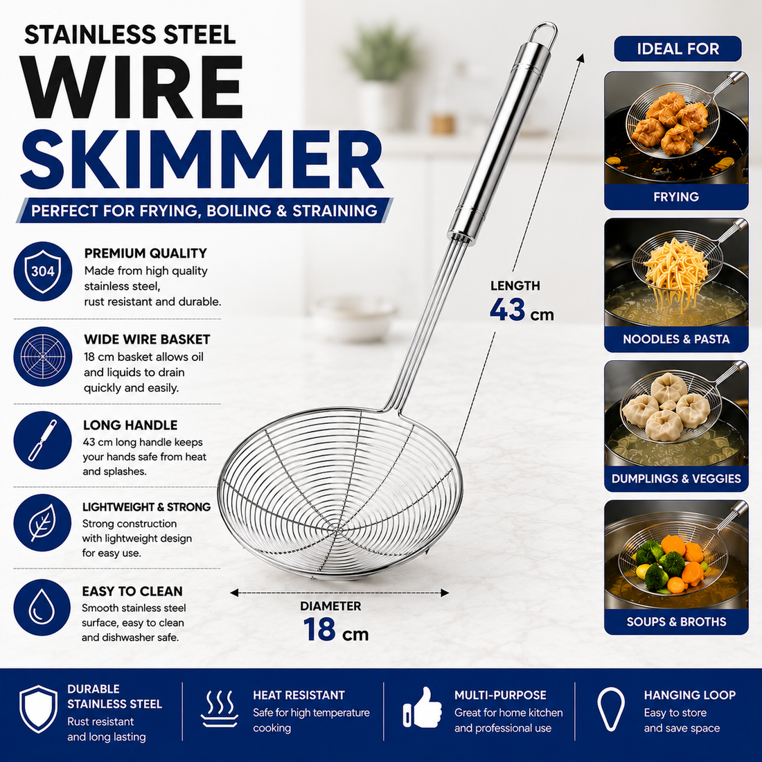 Stainless Steel Wire Skimmer – 43 cm