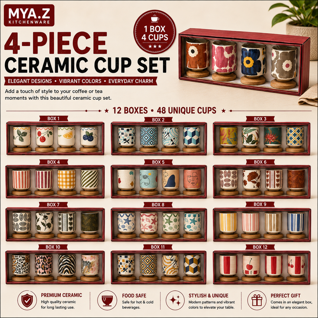 4-Piece Ceramic Cup Set