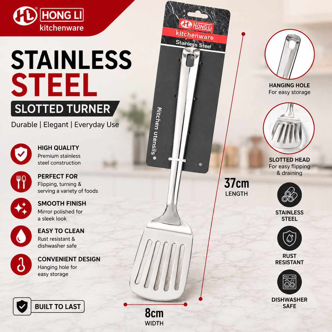 Stainless Steel Slotted Turner – 37cm