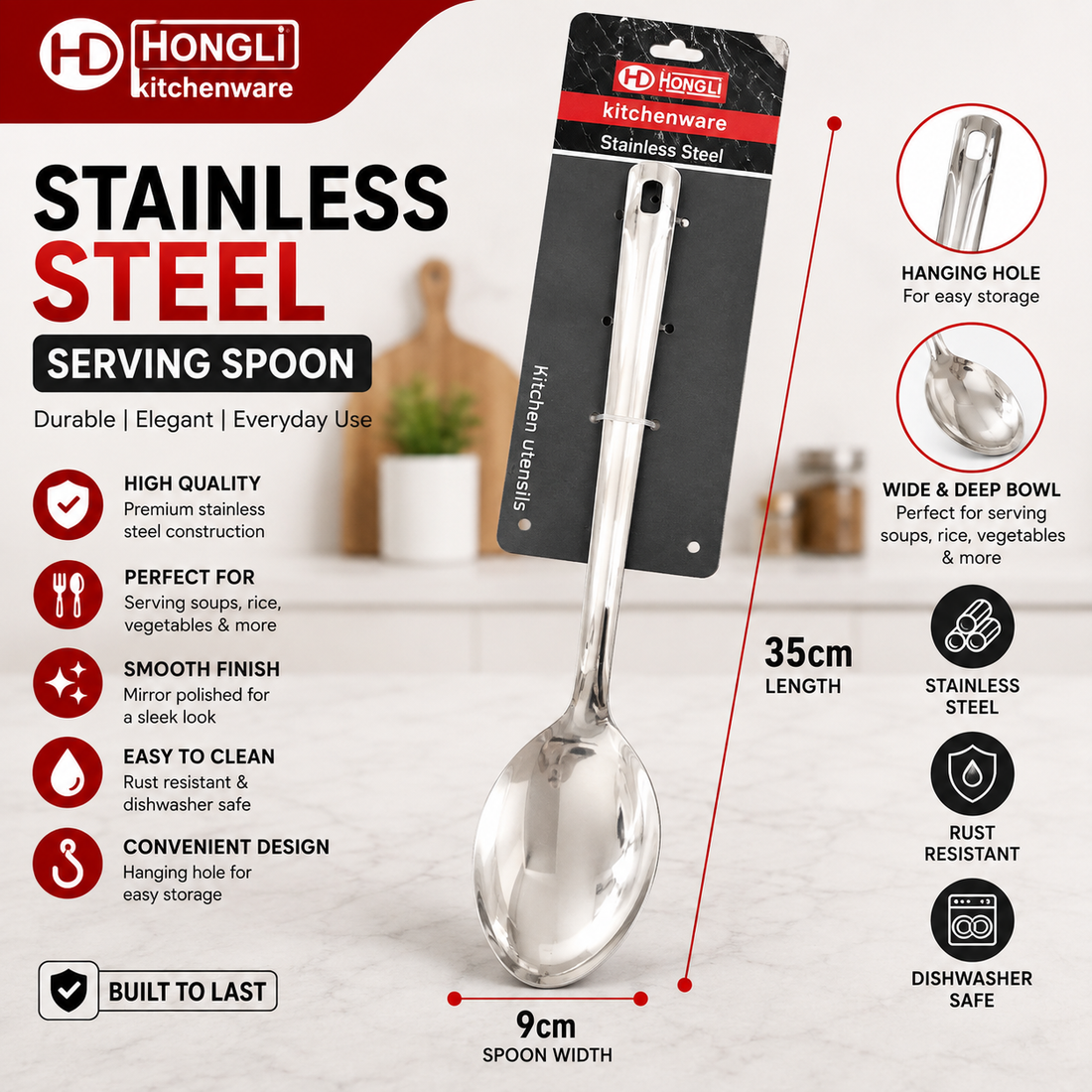 Stainless Steel 304 Serving Spoon – 35cm