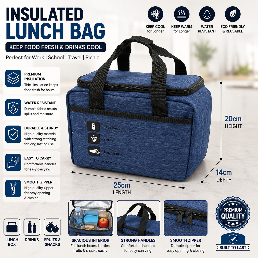 Insulated Lunch Bag – 25 × 20 × 14cm