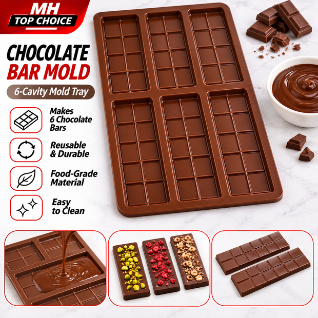 6-Cavity Chocolate Bar Mold Tray – Thin & Reusable Chocolate Making Mold