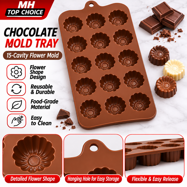 5-Cavity Flower-Shaped Chocolate & Dessert Mold – Reusable Silicone Mold Tray