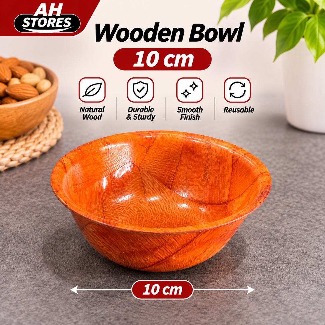 Round Wooden Serving Bowl – 10 cm | Natural Wood Design