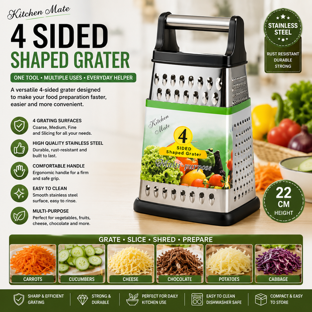 4-Sided Stainless Steel Box Grater – 22 cm