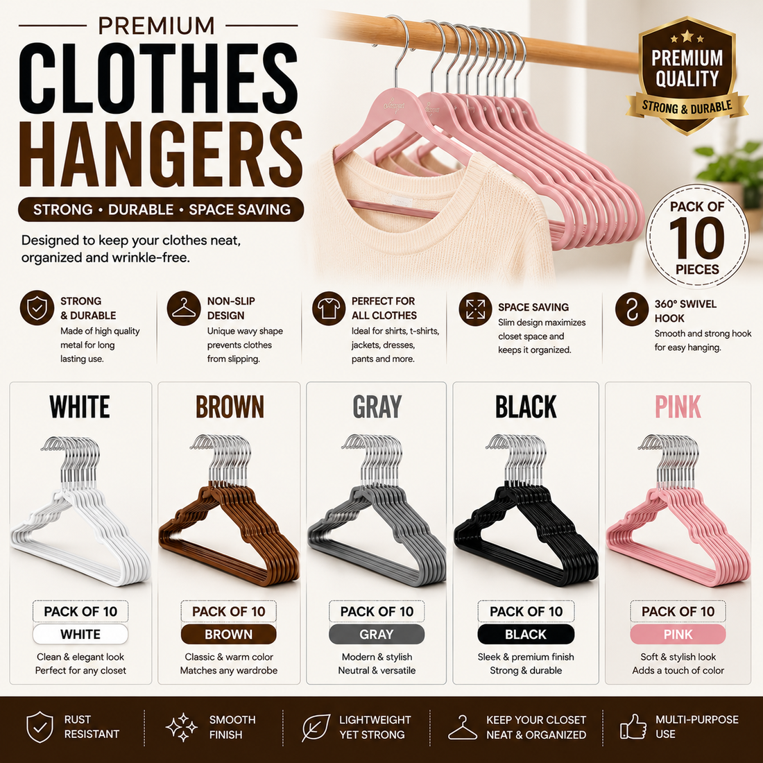 Kuchuk Clothes Hangers – Pack of 10 - 70g