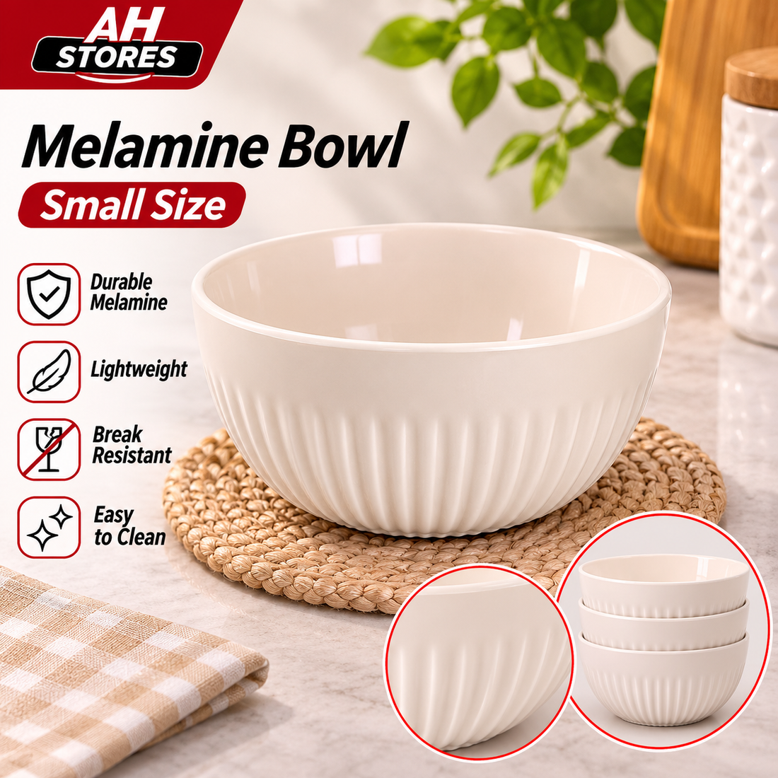 Small Melamine Bowl – Elegant Ribbed Design | Durable & Lightweight
