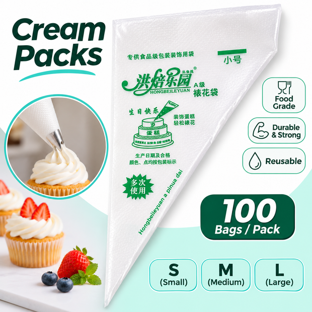 Disposable Cream Piping Bags – 100 Pieces | Small, Medium & Large